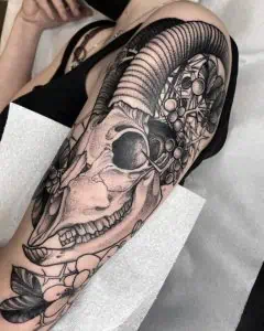 Ram Skull Blackwork Tattoo