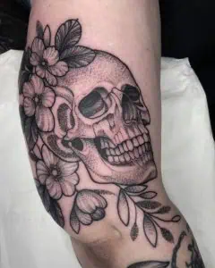 Skull Dot Work Tattoo in Black and Grey