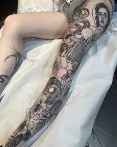 Full Leg Blackwork Tattoo
