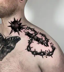 Broken morning star tattoo