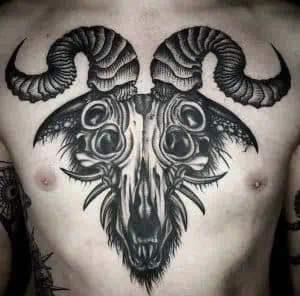 Ram skull etching tattoo