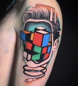 Rubik Cube and Head Abstract Tattoo