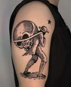 Man carrying a skull tattoo design