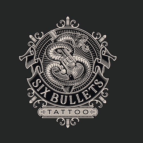 Six Bullets Tattoo London Logo Light